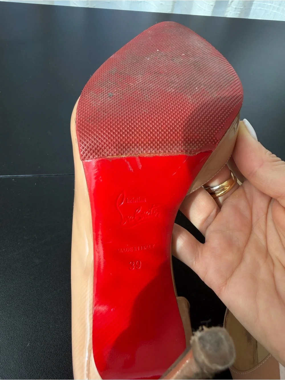 Red Bottoms Nude Patent Stiletto Pumps - Picture 8 of 8